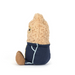 Stuffed toy resembling a peanut in a navy outfit on a white background