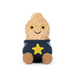 Plush toy shaped like a peanut with a face, glasses, and a star on a white background