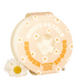 Shower sponge with floral design on a beige background
