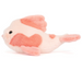 Plush fish toy with pink and white colors on a white background