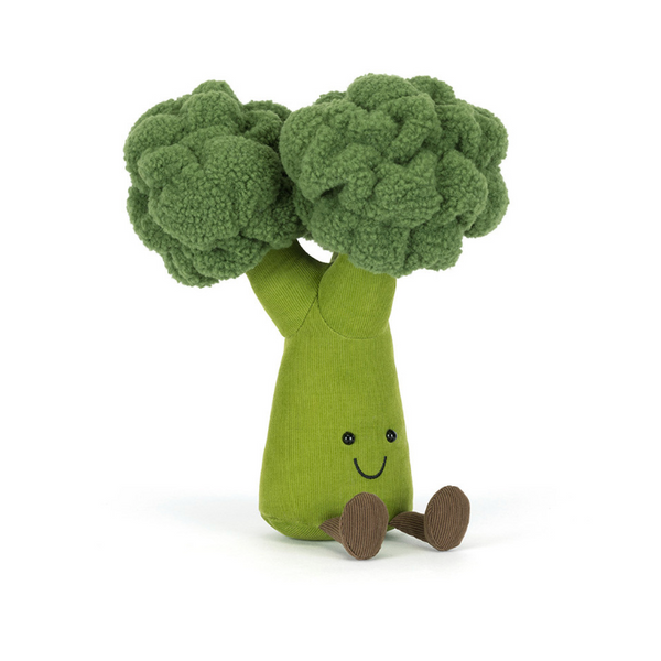 Plush toy shaped like a broccoli on a white background