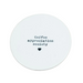 Round white coaster with 'Coffee appreciation society' text on a white surface