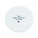 Round white coaster with 'Tea appreciation society' text on a white surface