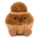 Plush toy resembling a brown and beige creature with a smiling face on a white background