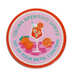 A round metal coaster set packaging or cover design featuring the text 'ITALIAN APERITIVO SPRITZ' and 'SET OF FOUR METAL COASTERS' around an illustration of an orange cocktail glass, two oranges, and an orange slice on a pink background with a red-orange border.