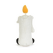 A white ribbed corduroy plush toy shaped like a candle, viewed from the back. It features a yellow-orange flame on top, a white body, and black circular feet, set against a plain white background.