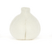 A white knitted garlic-shaped decorative pillow or vase with a textured knit pattern, centered on a solid white background.