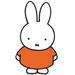 A minimalist line drawing of a white rabbit wearing an orange shirt on a plain white background.