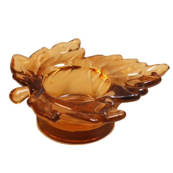 Gisela Graham Dark Amber Glass Maple Leaf T-Lite Holder