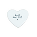 A white heart-shaped ceramic plaque with the text 'Best dog mum' and a small heart printed in black, displayed on a light-colored wooden surface.