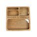 A square wooden tray with four compartments, featuring the engraved text 'DADDY'S THINGS' across the center.