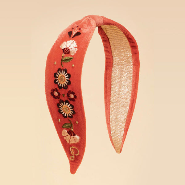 Powder Art Deco Floral Headband - Tangerine