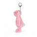 Pink plush bunny keychain on a white background