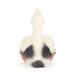 White plush toy with black accents on a white background