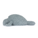 Grey plushie manatee on a white background