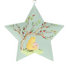 A five-pointed star-shaped hanging ornament featuring a painted scene of Winnie the Pooh sitting under a tree with red berries on a pale mint green background.