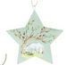 A star-shaped hanging ornament with a pale mint green background, featuring an illustration of a white horse under a tree with red berries and green leaves. A gold hanging loop is visible at the top.