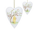 Two white heart-shaped hanging ornaments with gold strings, featuring a painted Winnie the Pooh and Tigger scene under a tree with red berries, shown on a plain white background.