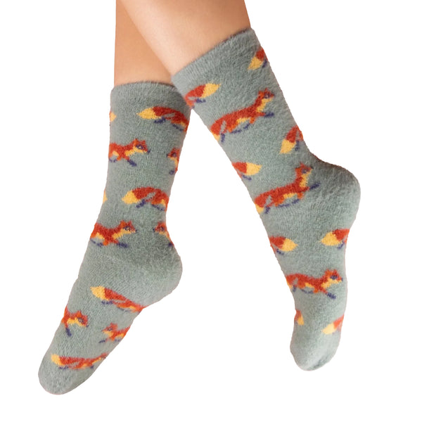 Powder Fuzzy Socks - Mini Foxes, Ice