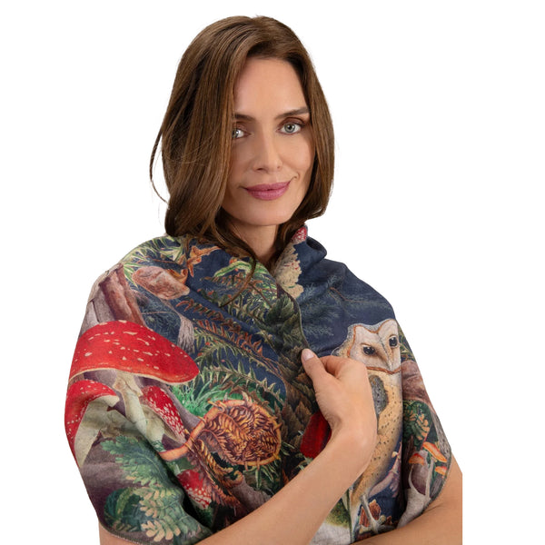 Powder Luxurious Scarf - Wild Woodland Owl
