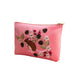 Pink pouch with a design of a mouse and blackberries on a white background