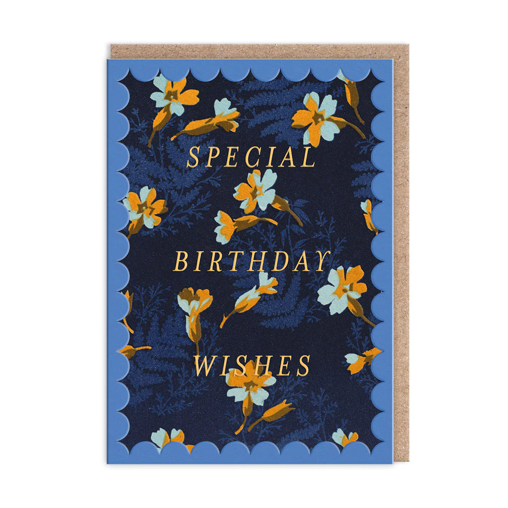 Ohh Deer Scalloped Navy and Orange Floral Greeting Card