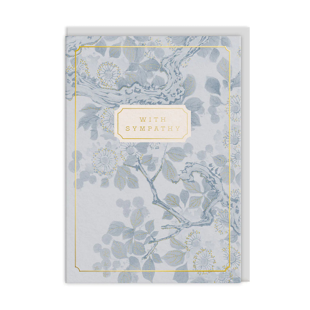 Floral patterned card with 'With Sympathy' text on a white background