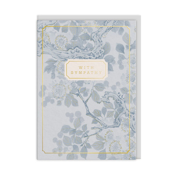 Floral patterned card with 'With Sympathy' text on a white background