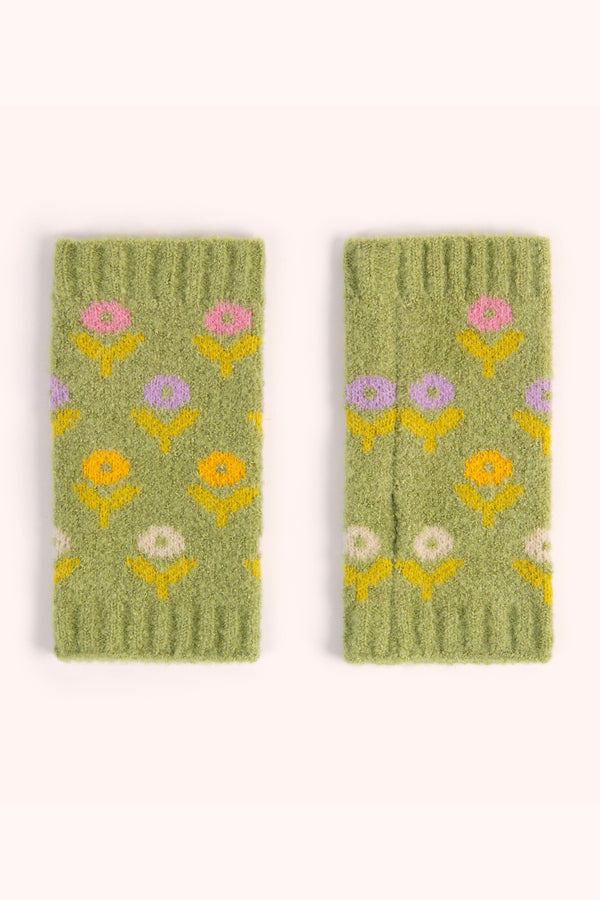Powder Ladies Willow Ditsy Flower Wrist Warmers, Sage