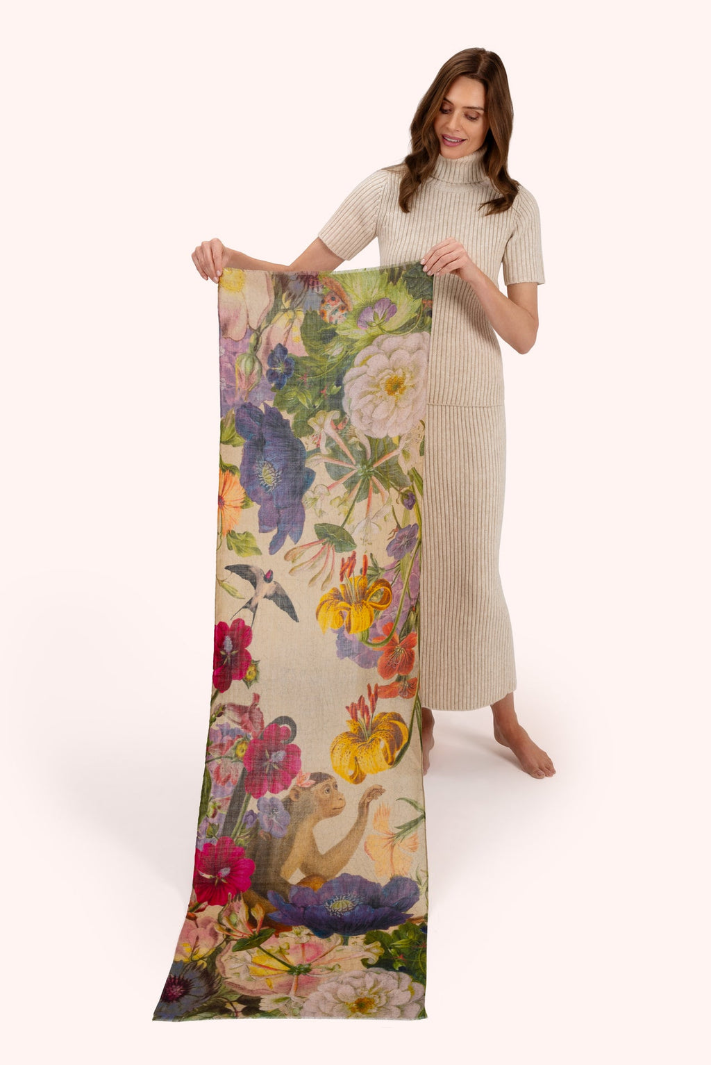 Powder Wool Wrap Scarf - Autumn Posy, Cream