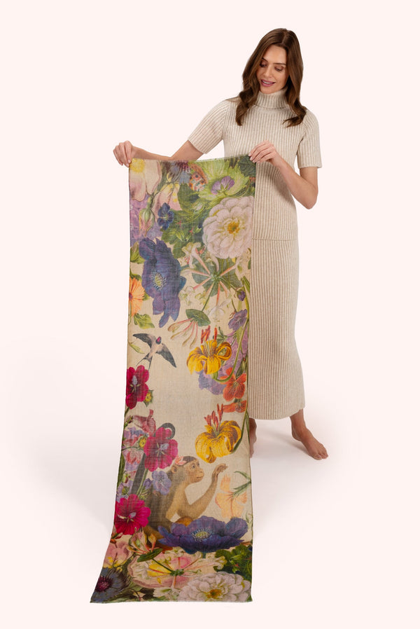 Powder Wool Wrap Scarf - Autumn Posy, Cream