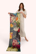 Powder Wool Wrap Scarf - Opulant florals, Chocolate