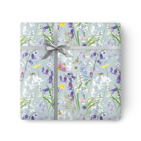 Whistlefish Spring Bees Blue Wrapping Paper