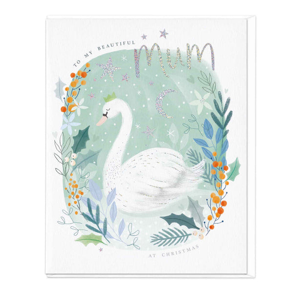 Whistlefish Oval Swan Mum Christmas Card