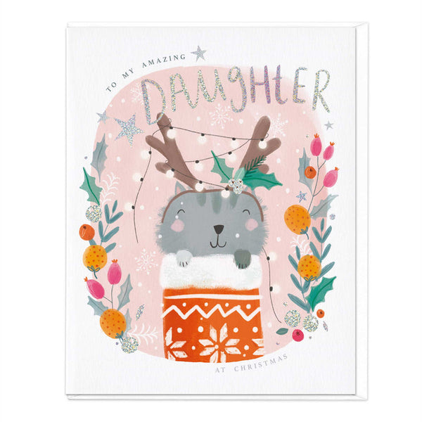 Whistlefish Oval Cat Daughter Christmas Card