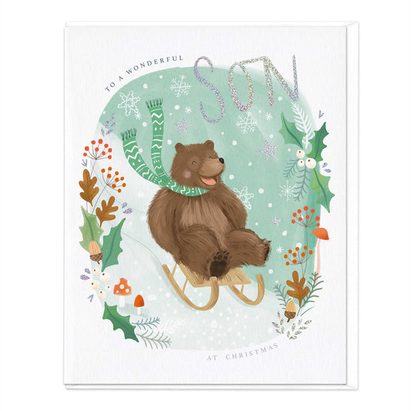 Whistlefish Oval Bear Son Christmas Card