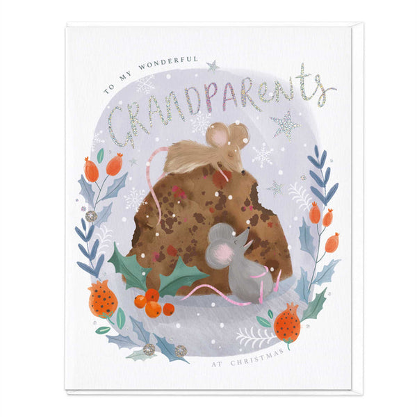 Whistlefish Oval Mice Grandparents Christmas Card