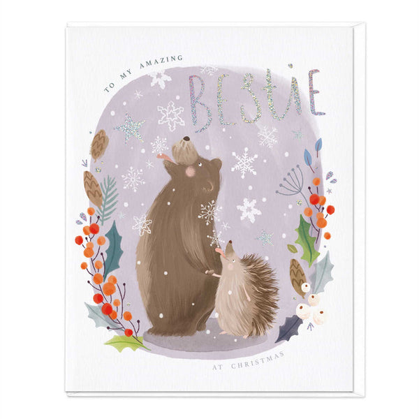 Whistlefish Oval Bear Bestie Christmas Card