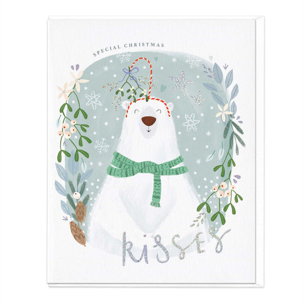 Whistlefish Oval Polar Bear Kisses Christmas Card