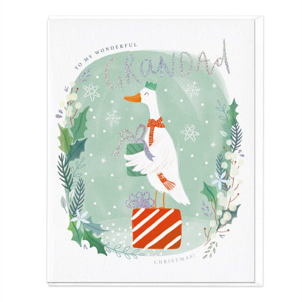 Whistlefish Oval Duck Grandad Christmas Card