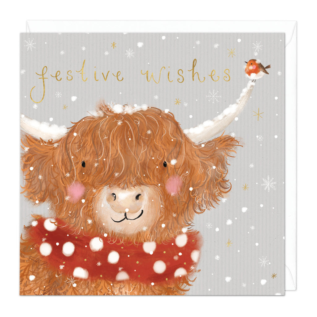 Whistlefish Festive Wishes, Highland Cow Christmas Card