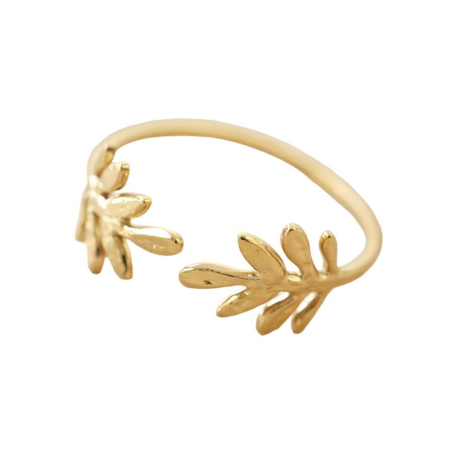 Lisa Angel Stainless Steel Gold Adjustable Fern Leaf Ring