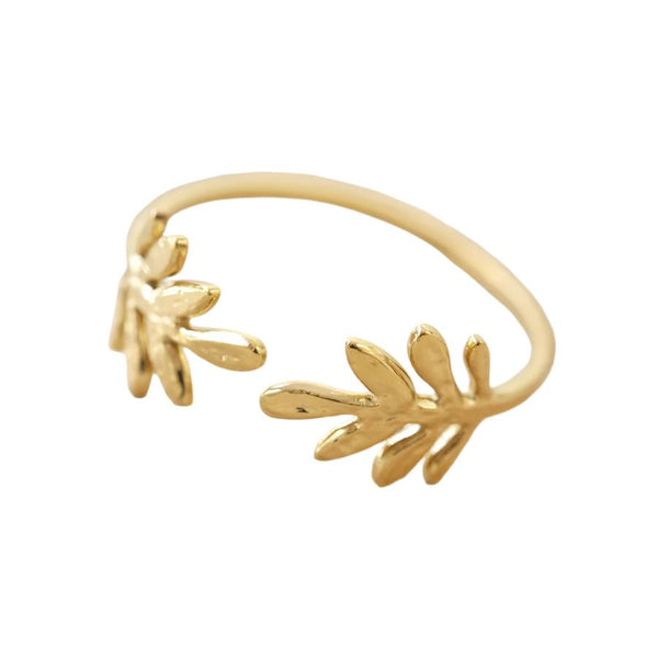 Lisa Angel Stainless Steel Gold Adjustable Fern Leaf Ring