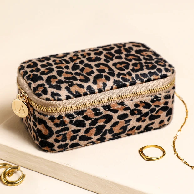 Lisa Angel Leopard Print Velvet Rectangular Travel Jewellery Case