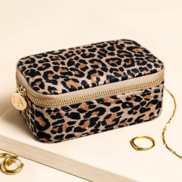 Lisa Angel Leopard Print Velvet Rectangular Travel Jewellery Case