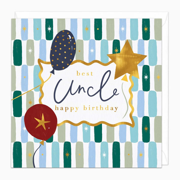 Birthday card for uncle with colorful balloons and stripes