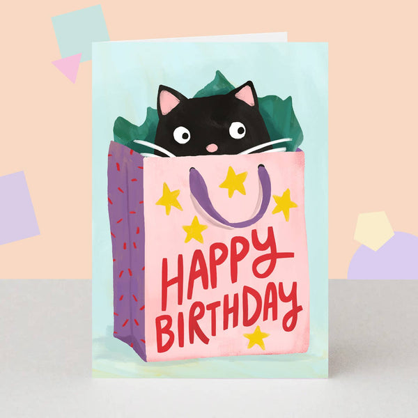 The London Studio Cute Cat in Gift Bag Birthday Card