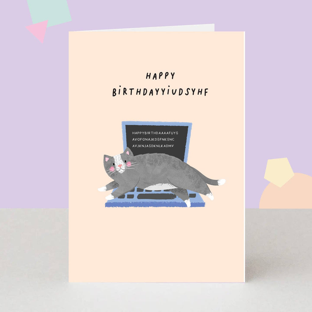 The London Studio Funny Cat On Keyboard Birthday Card