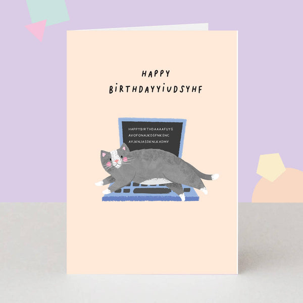 The London Studio Funny Cat On Keyboard Birthday Card