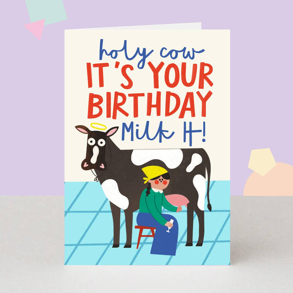 The London Stuido Funny Cow Milking Birthday Card